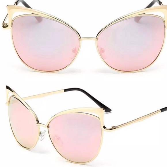 Rose gold cat eye mirrored pink tint sunglasses - Picture 4 of 5